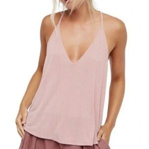 FREE PEOPLE Light Pink Rose Slinky Stretchy Long Tank Top L